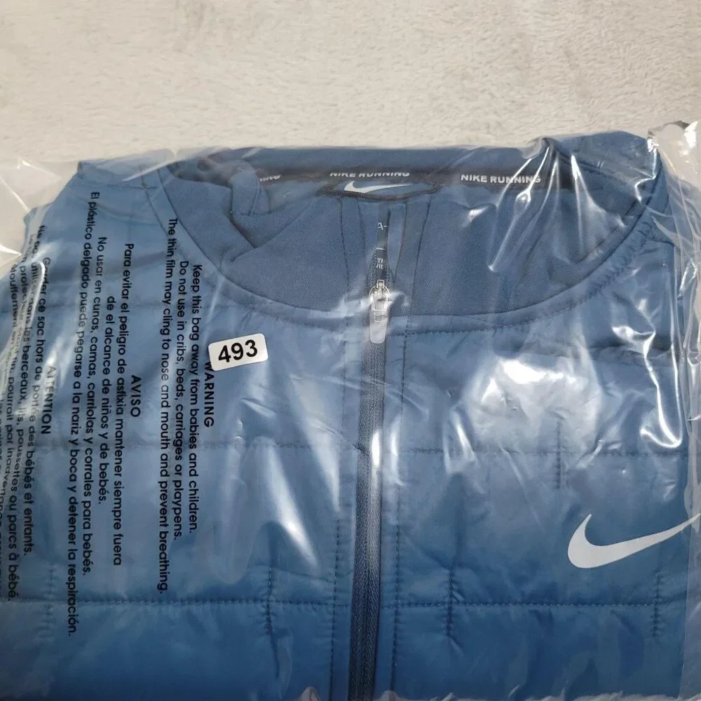 Nike Therma-FIT Running Vest Womens 1X Blue Quilted Full Zip Swoosh Logo